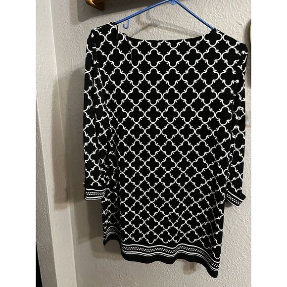Charter Club Black White size Large P  3/4 length sleeve tunic top - Picture 5 of 7